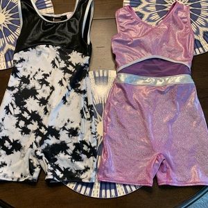 2 Girl’s Gymnastics Leotards Black White Purple Fuschia Sparkle Size 7/8